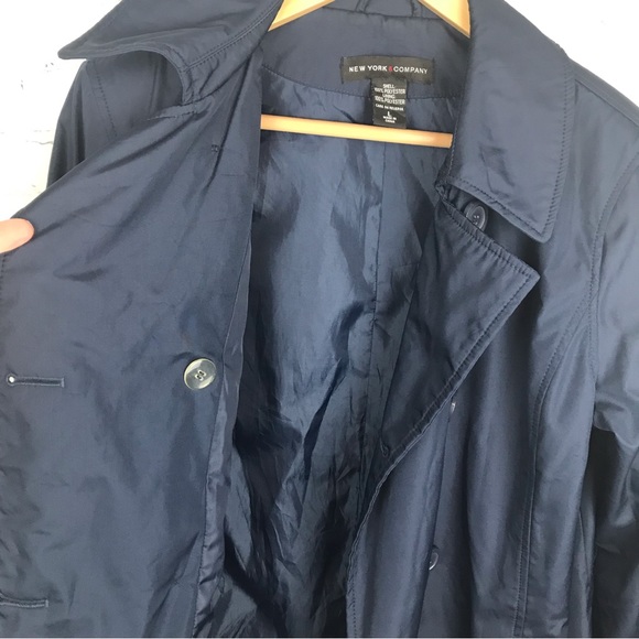 New York & Company Navy Blue Mini Trench Rain Jacket - Picture 5 of 6